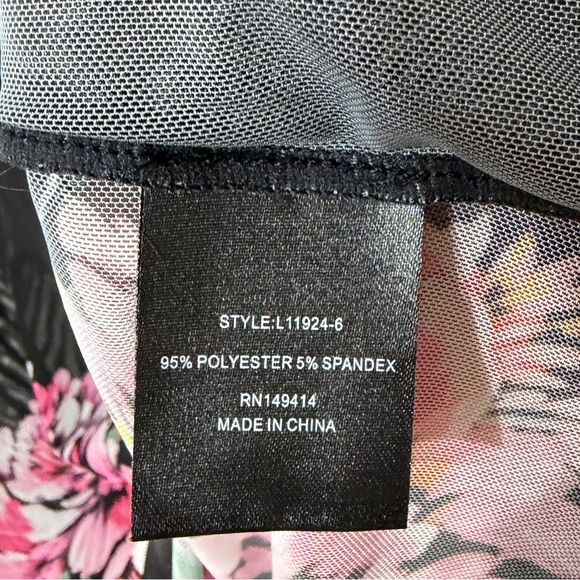Johnny Was Black Sheer Floral Mesh Top with Pink Flowers - Picture 6 of 12